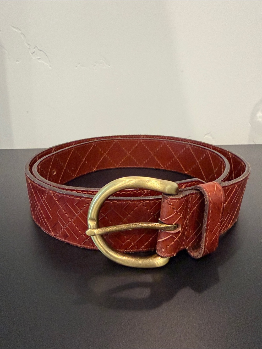 Patricia Nash Cognac Leather Belt with Brass Buckle